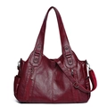 Large burgundy tote bag with pebble leather texture and adjustable shoulder strap - 9030 Red
