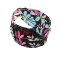 Fascia per capelli nera con nodo e stampa floreale a fiori rosa e blu per donna - FD034 Foglia Nero
