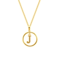 Gold plated titanium necklace with crystal-paved letter J pendant on white background - Letter J (S-N051-J)