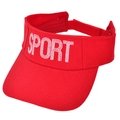 Detail of red sun visor with white 'SPORT' embroidery and adjustable strap for kids - Red