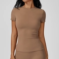 Women's slim fit quick-dry yoga t-shirt in coffee brown color for fitness training - Mocha Brown