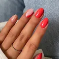 Press-on nails in red, pink, and gold glitter mix, oval shape, 24 pieces set - Bz1483 Golden Jade Leaf / Glue Type