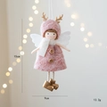 Angelo di Natale in peluche rosa con corna di renna e ali decorazione appesa 15cm - Rosa