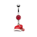 Piercing nombril bonnet de Noël en métal argenté avec strass rouges étincelants - Bonnet de Noël (Style 5)