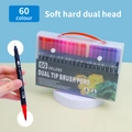 Dual tip watercolor markers 60 color set with soft brush tips and portable storage box - 60 Colors Black Barrel