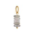 Detail showing five light gray natural stone beads on a gold-plated stainless steel loop - ZP44827B8 / Labradorite