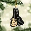 Miniature acrylic Christmas guitar ornament with motivational text on pine branch - Guitar with Case Style