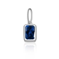 Deep blue rectangular zircon pendant in S925 sterling silver for women jewelry - Platinum-October