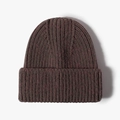 Bonnet en maille côtelée marron foncé avec revers épais et texture thermique chaude - Café Foncé (20B112B)