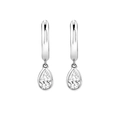 Elegant silver hoop earrings with pear-cut cubic zirconia teardrop dangles on white backdrop - Silver