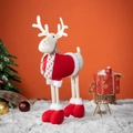 Christmas reindeer plush decoration in red vest and plaid scarf on snow background - Red Style A (Red Vest)