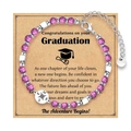 4mm purple stone beaded graduation bracelet with compass charm on a kraft gift card - Compass Pendant (Graduation Card) / With Card / Purple Imperial Stone
