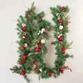 U-shaped Christmas garland with pine needles, red berries, and white ornaments for walls - 2.7m Snowy Pine Cone Style