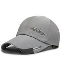 Detailed side view of a grey fashion baseball cap featuring sports print and extended visor - Grey Full Fabric