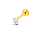 G23 titanium golden labret stud with 2.5mm princess cut square zircon stone - 2.5mm Square / Gold