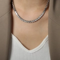 Chic silver titanium steel woven wheat chain necklace for women worn with neutral attire - Wide 6.3mm Necklace (P1634) / Steel