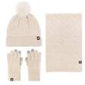 Beige 3-piece winter knit set with pom-pom hat, scarf and touchscreen gloves - 317 Light Apricot 3-Piece Set (Checkerboard Pattern)