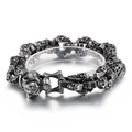 Pulsera punk vintage de cabeza de leopardo con eslabones de calavera en acero titanio - Estilo Calavera con Cabeza de Leopardo (KB156415-KLXS)