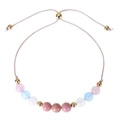 Adjustable rhodochrosite and rose quartz beaded bracelet with gold accents for women - 6mm Bead / Pink Blue White Multicolor