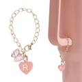 Pink enamel butterfly and heart letter R charm chain for Stanley cups accessories - Butterfly + Letter Charm / Pink Heart Letter R