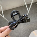 Glossy black butterfly bow hair claw clip detail with durable metal spring mechanism - Approx. 8cm / Glossy Black
