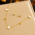 Golden gourd jewelry set with white shell inlays featuring necklace and stud earrings - Gourd Necklace Earrings (N2924)