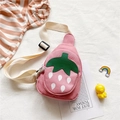 Close-up of pink canvas strawberry bag with adjustable strap on a lifestyle backdrop - 20cm*17cm*5cm / Pink