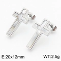 Silberne Titanstahl-Ohrringe mit Kreuz und Muscheleinlage, Größe 20x12mm und 2,5g - Stahlfarbene Ohrringe (KE108895-KFC)