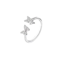 Adjustable silver butterfly ring with cubic zirconia crystals in double bow design - Butterflies Full Zirconia Ring