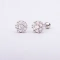 Silver flower stud earrings with cubic zirconia and secure screw ball closure - White Gold 6# Flower Cluster / 0.8mm Thickness, 6mm Length