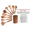 Acacia wood kitchen utensil set of 10 pieces with cylindrical holder and clear wood grain - Mangium Wood 10-Piece Set / Approx 1060g