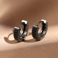 Elegant gunmetal black hoop earrings with multi-row black micro-pave crystals - Black/Gunmetal