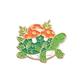 Süße Emaille-Schildkröten-Brosche mit orangefarbenem Pilz und grünen Blättern in Gold - Pilz-Schildkröten-Stil (QHXZ1860)