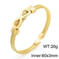 Men's gold infinity twisted wire cuff bracelet in stainless steel with open design - Infinity Symbol Style (KB161760-KLHQ) / Gold