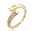 Adjustable 18K gold Cuban chain ring with micro-paved sparkling zircon stones - 10556-Three-Row Micro Pave Style