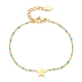 Gold stainless steel star bracelet with sky blue enamel beads in bohemian style - Sky Blue