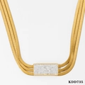 Three-layer gold snake chain necklace with rectangular pavé diamond pendant detail - Necklace (KDD735) / Gold