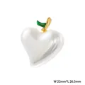 Elegante ciondolo a cuore in madreperla con stelo dorato e dettaglio foglia verde 22x26mm - VD1754 Oro Sinistra Cuore Grande
