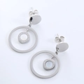 Silver stainless steel double hoop earrings featuring a vintage Roman numeral clock dial - Silver Roman Numeral Shell Double Ring (Style 9)