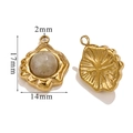Vintage gold stainless steel oval geometric pendant with grey stone, size 17mm x 14mm - B-Grey Aventurine