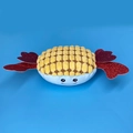 Jouet sonore en peluche maïs avec visage souriant et cœurs pailletés pour chiens - Crabe Jaune