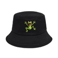 Outdoor black sun hat with 3D green cartoon frog print, casual fisherman style for travel - M (56-58cm) / Black