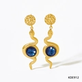Punk-Ohrringe in Schlangenform, vergoldet mit dunkelblauen runden Edelsteinen - Goldenes blaues Glas (KDE912)