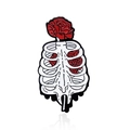 Creative enamel pin featuring white ribs cage with a red rose and bone hand skeleton - Ribcage Rose Style (CC2281)