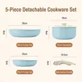 5-piece detachable light blue non-stick cookware set including pans and milk pot - 6-piece Set | [family Pack] Sky Blue | Free Pot Holder / Brand New Secondary Lock Handle