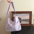 Casual light purple canvas shoulder bag with adjustable strap and drawstring closure - Light Purple