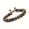 Adjustable tiger eye beaded bracelet featuring golden brown chatoyancy and woven cord - Yellow Tiger Eye Brown