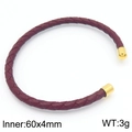 Bracciale rigido intrecciato bordeaux in acciaio titanio con punte dorate - Cordino in Pelle Amaranto Estremità in Metallo Dorato (KB183595-KLHQ)