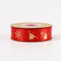 Red Christmas satin ribbon with gold foil snowflakes and snowmen on a spool - Snowman / 2.5cm*25 Yards / Red