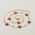 Gold chain bracelet featuring delicate red crystal flower charms and adjustable clasp - Necklace / Dark Red